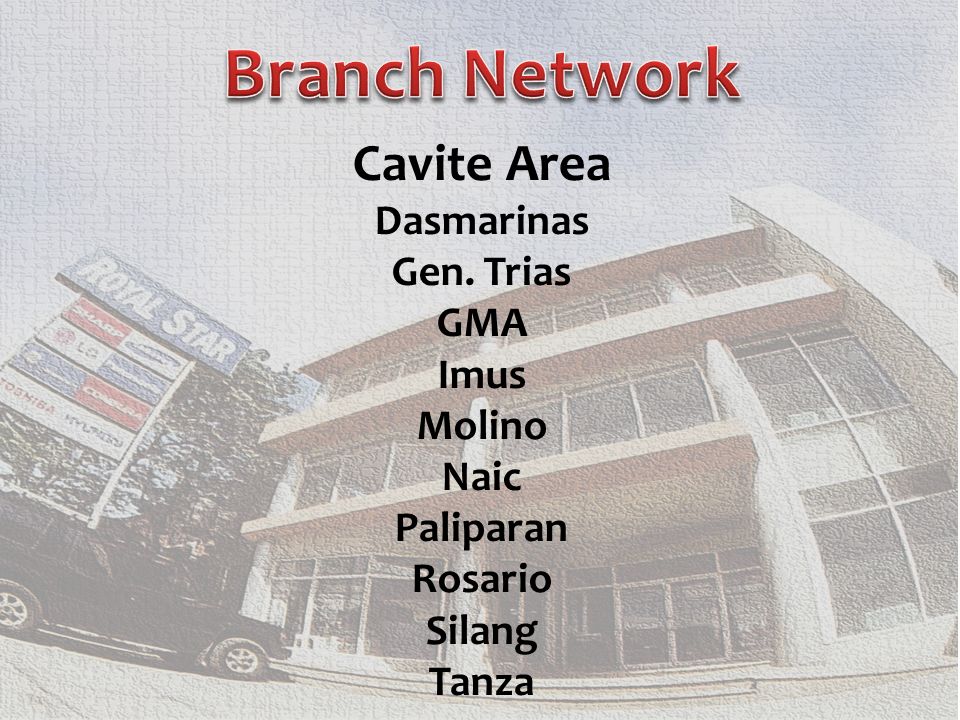 Branch Network Cavite Area Dasmarinas Gen. Trias GMA Imus Molino Naic