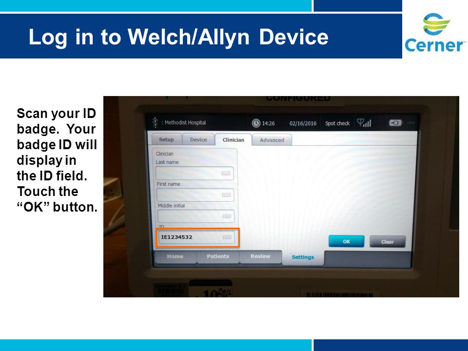Log in to Welch/Allyn Device
