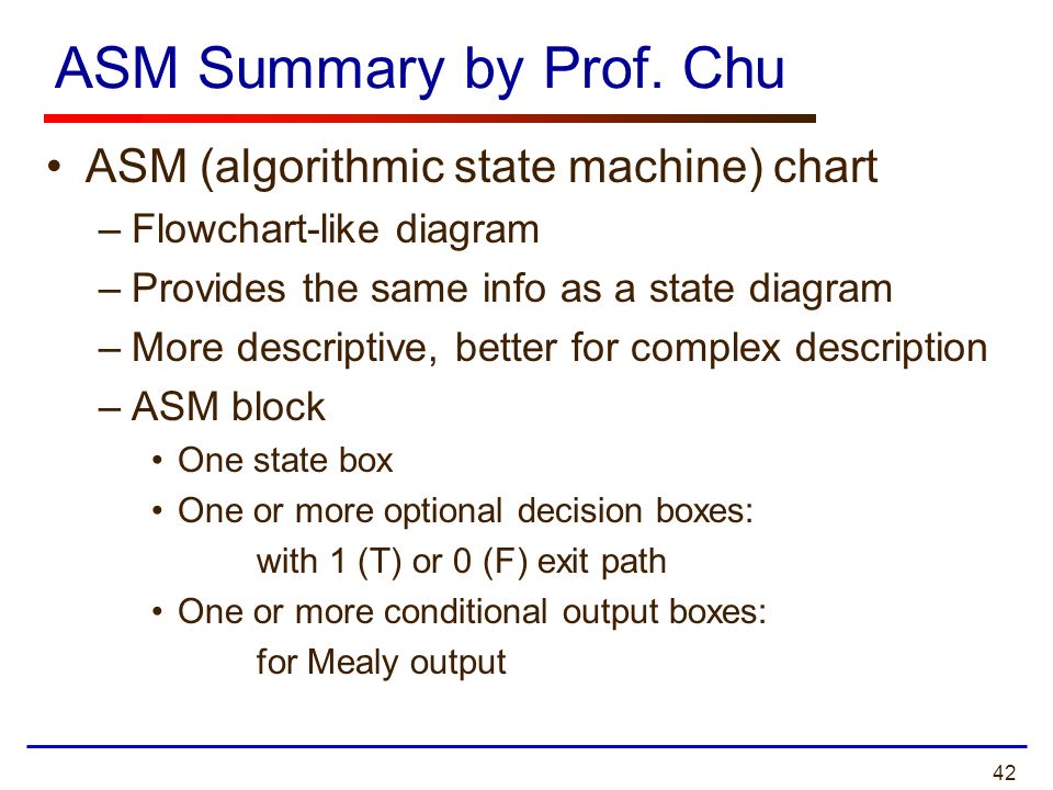ASM Summary by Prof. Chu ASM (algorithmic state machine) chart