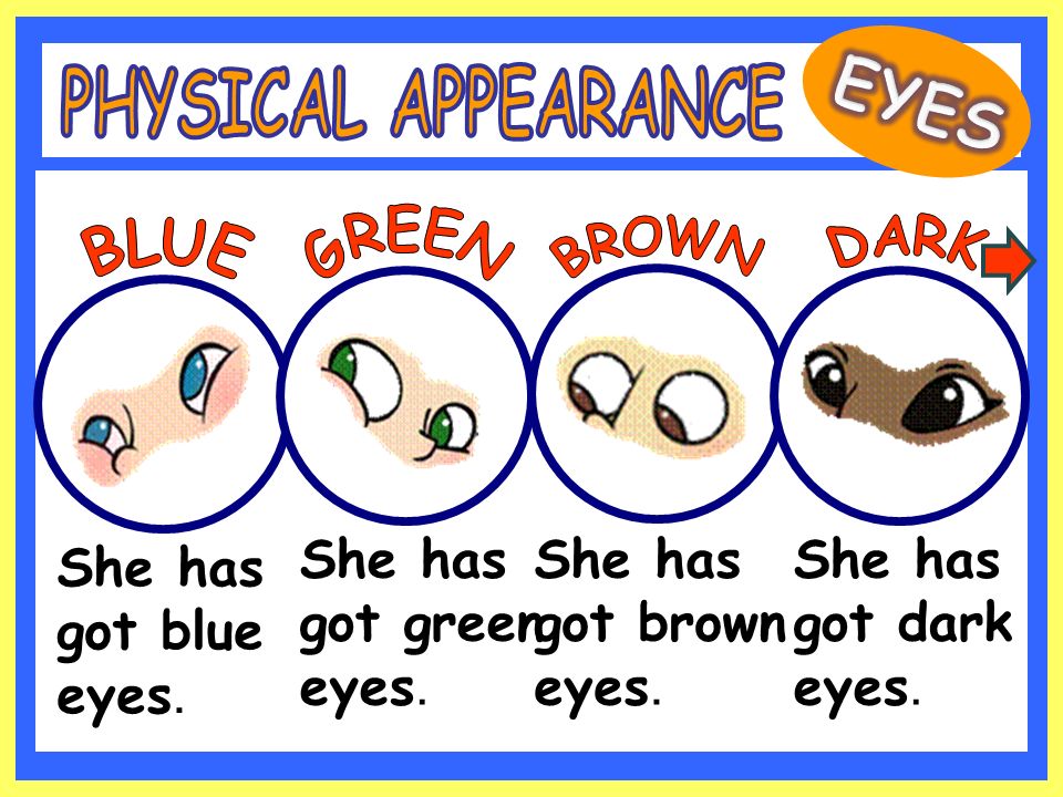 He has have got blue eyes. Appearance Eyes. She has got Blue Eyes картинка. Physical appearance перевод. What is physical appearance.