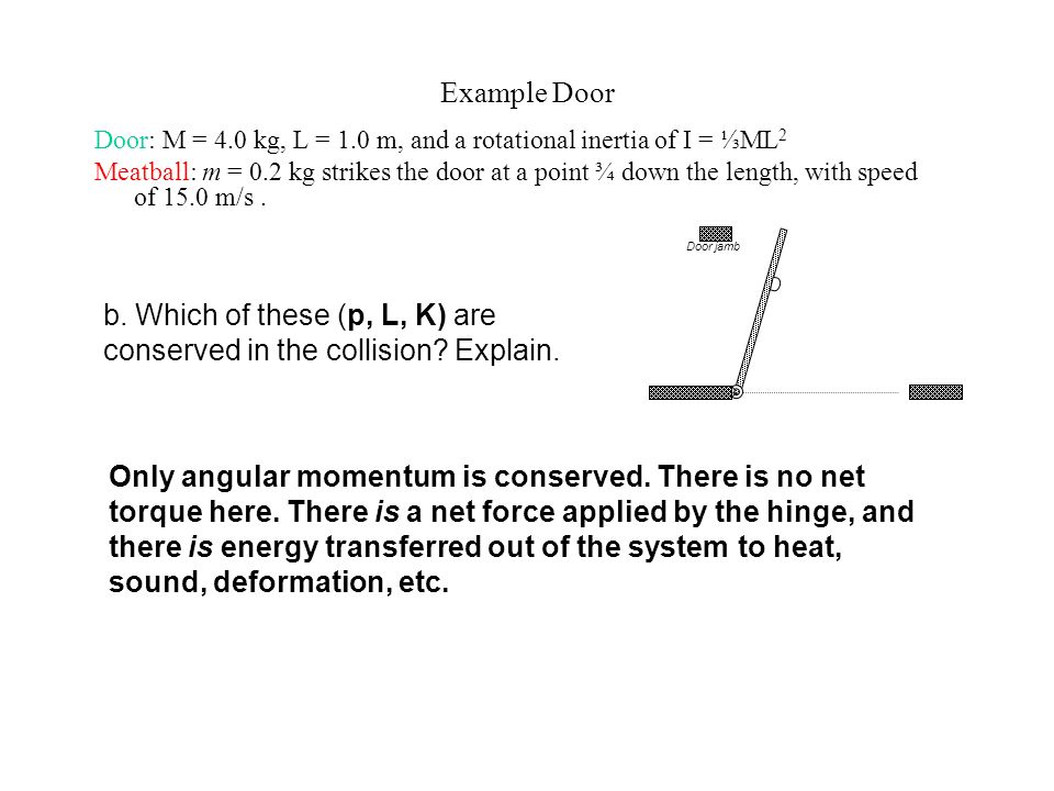 b. Which of these (p, L, K) are conserved in the collision Explain.