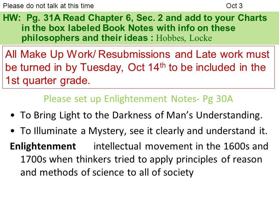 Please set up Enlightenment Notes- Pg 30A
