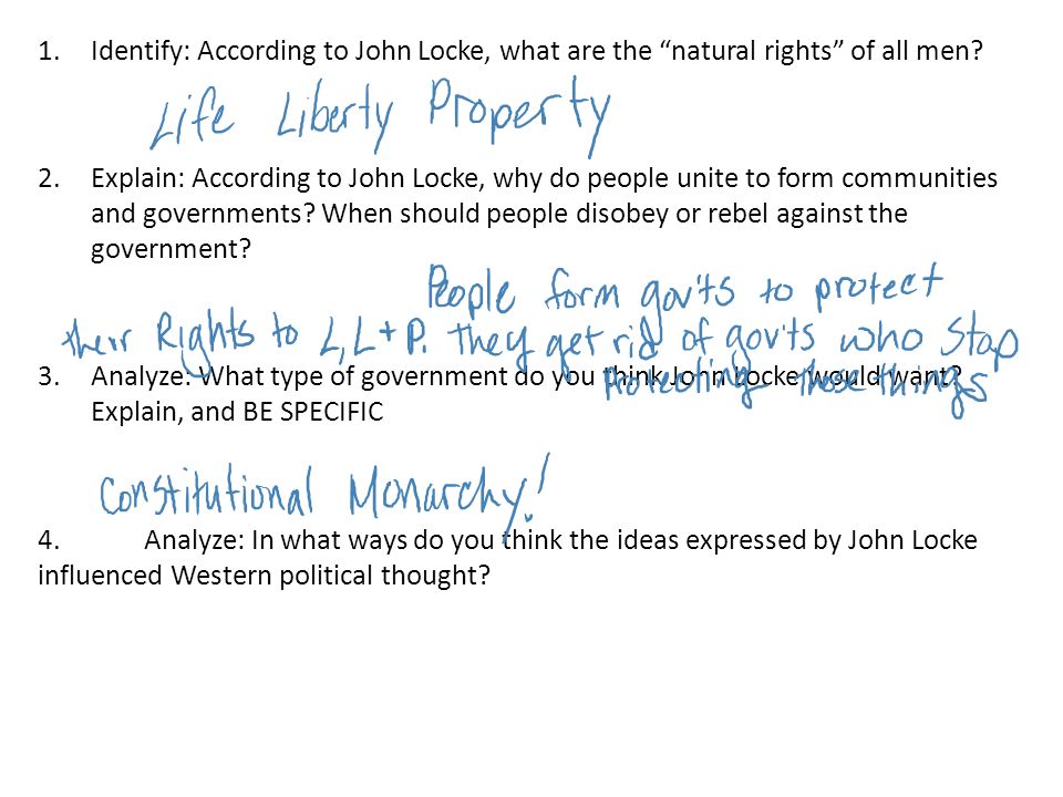 Identify: According to John Locke, what are the natural rights of all men