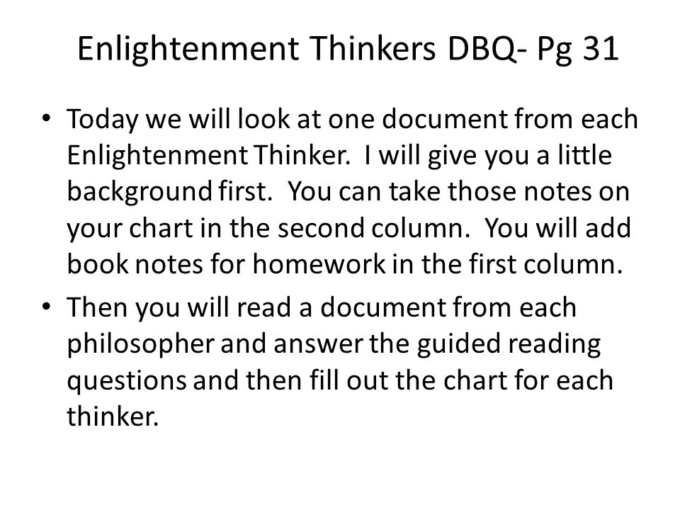 Enlightenment Thinkers DBQ- Pg 31