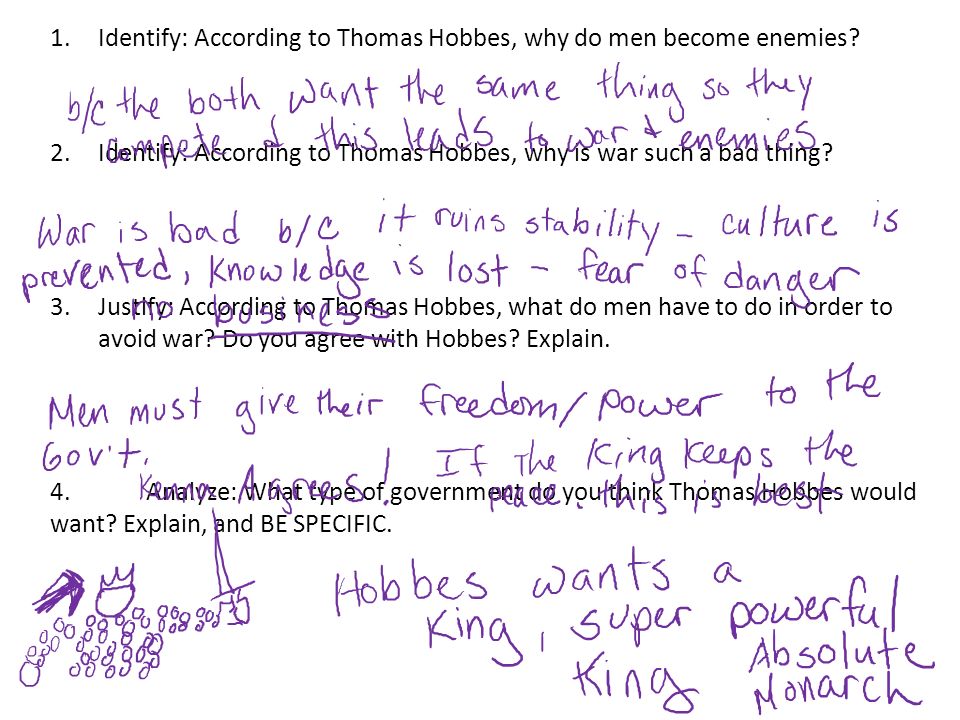 Identify: According to Thomas Hobbes, why do men become enemies
