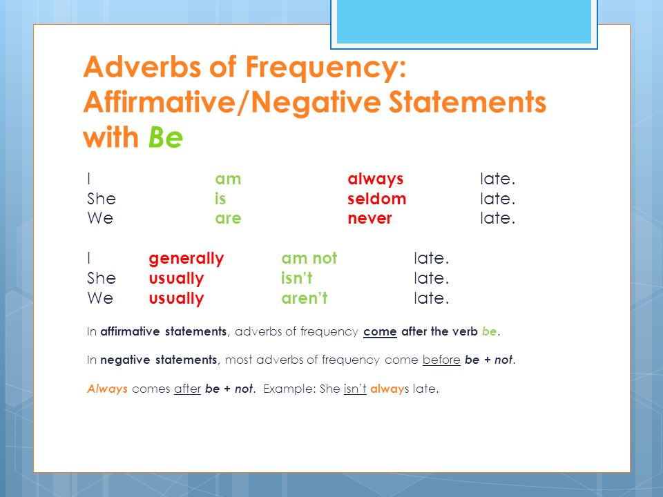 Adverbs of frequency in the sentence