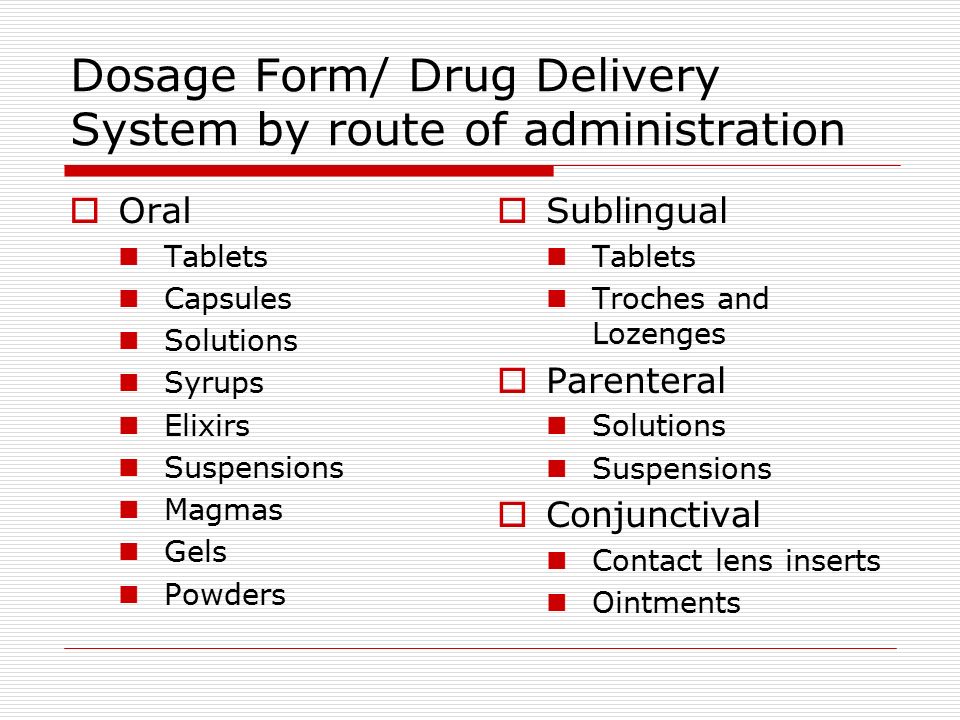 Dosage Form/ Drug Delivery System by route of administration