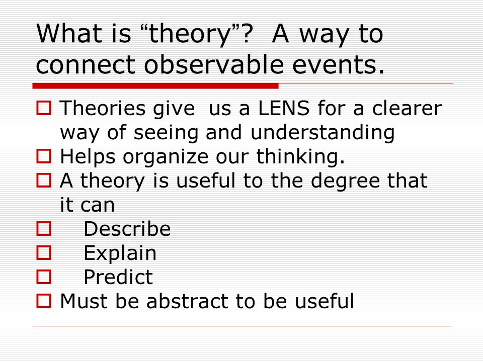 What is theory A way to connect observable events.