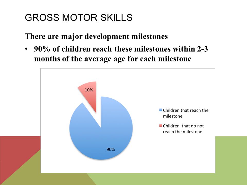 Gross motor skills There are major development milestones