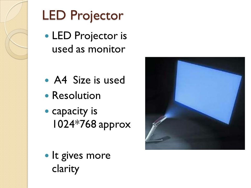 LED Projector LED Projector is used as monitor A4 Size is used