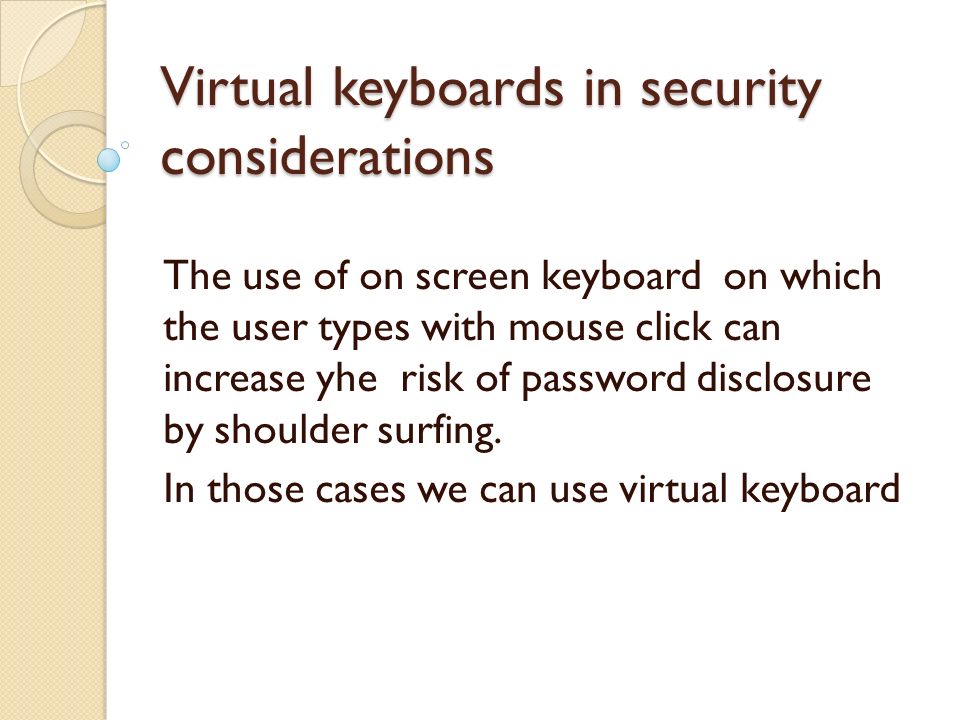 Virtual keyboards in security considerations