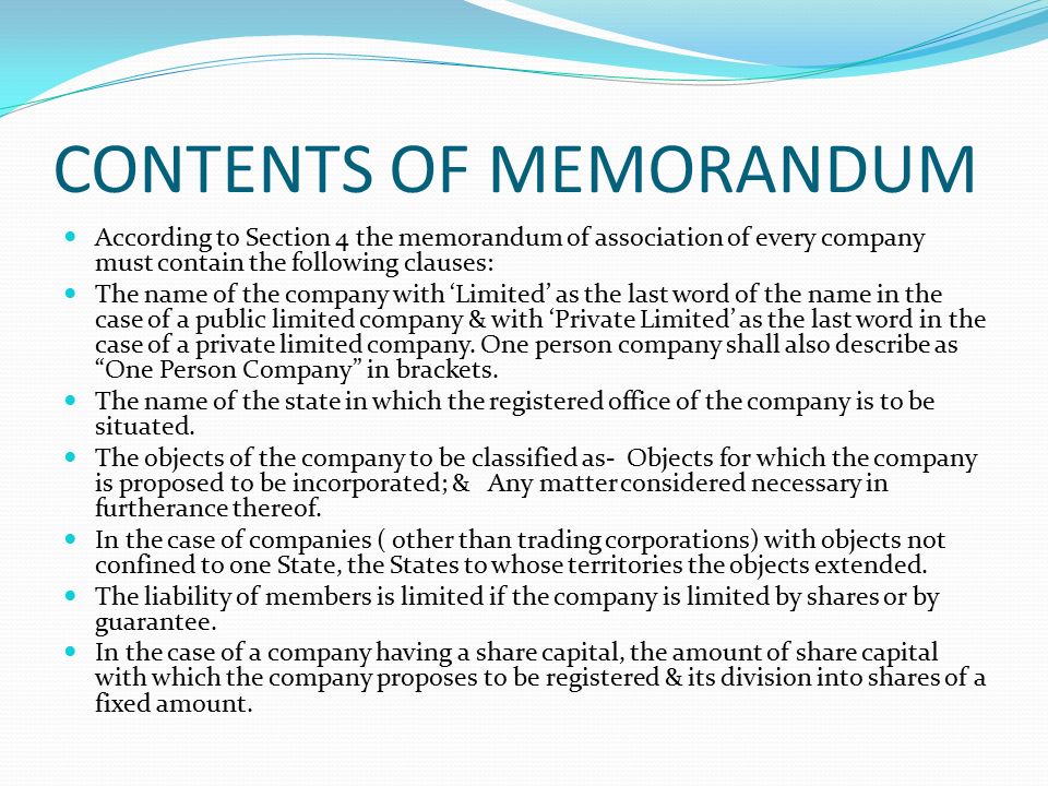 clauses of memorandum of association ppt