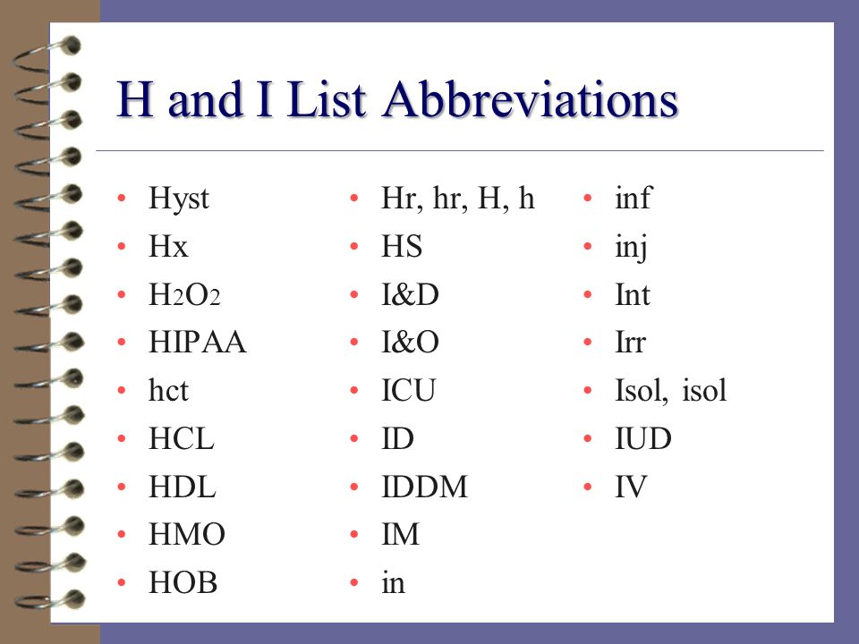 H and I List Abbreviations