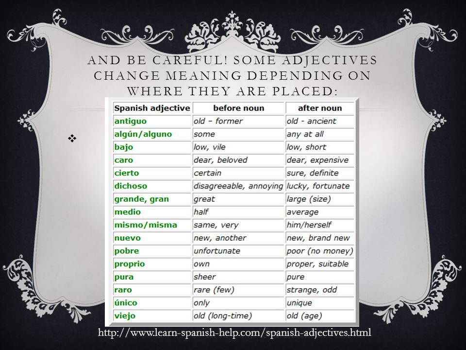 And be careful! Some adjectives change meaning depending on where they are placed: