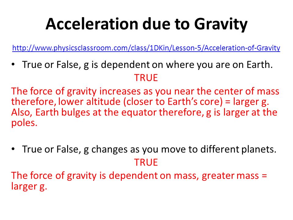 To gravity due acceleration Acceleration Due