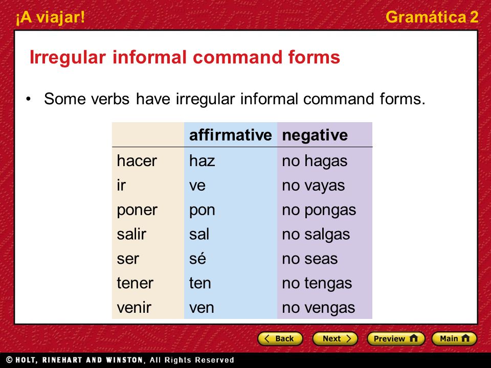 Irregular informal command forms
