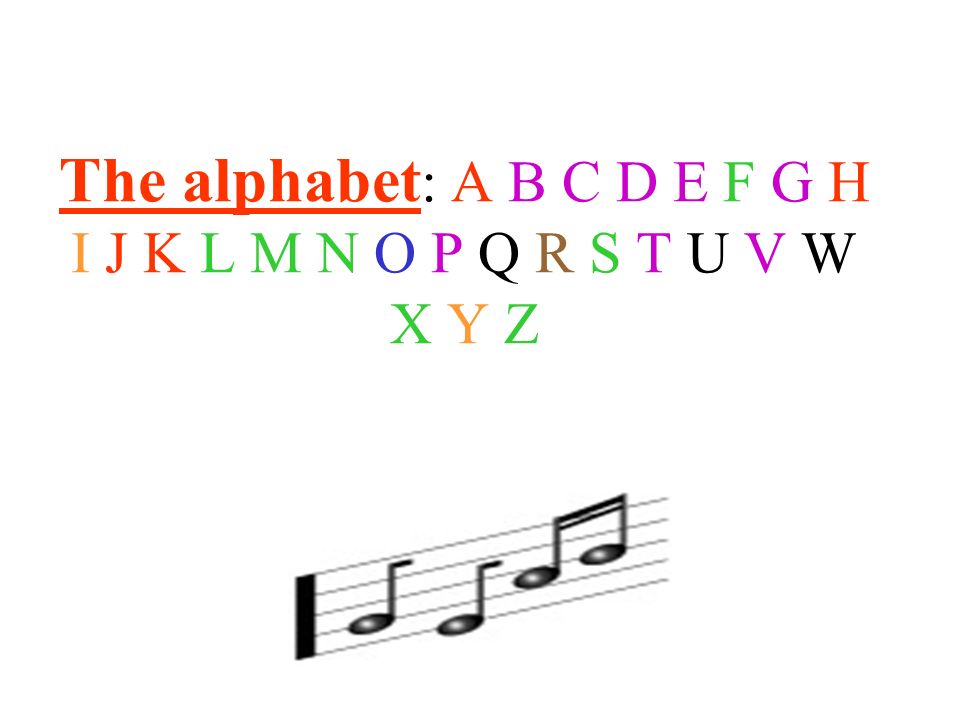 The alphabet: A B C D E F G H I J K L M N O P Q R S T U V W X Y Z