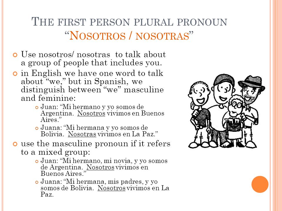 The first person plural pronoun Nosotros / nosotras