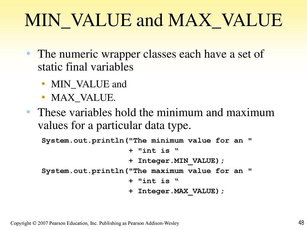 MIN_VALUE and MAX_VALUE