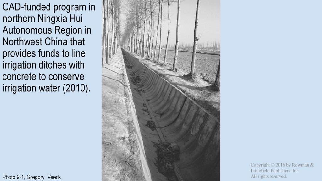 CAD-funded program in northern Ningxia Hui Autonomous Region in Northwest China that provides funds to line irrigation ditches with concrete to conserve irrigation water (2010).
