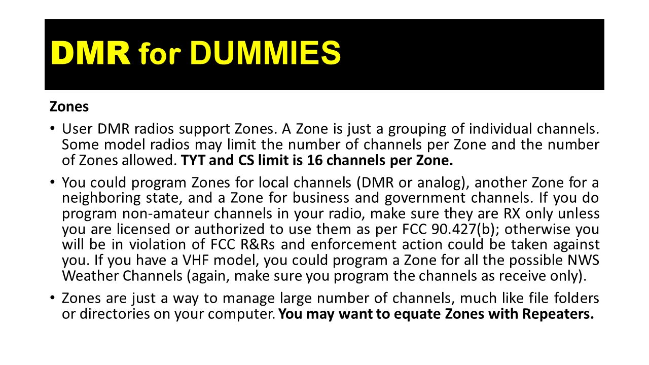 DMR for DUMMIES Zones.
