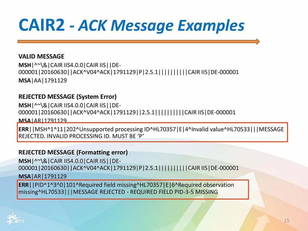 CAIR2 - ACK Message Examples