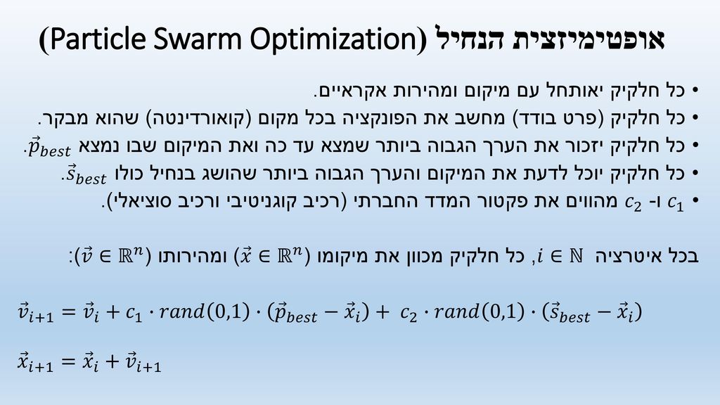 אופטימיזצית הנחיל (Particle Swarm Optimization)