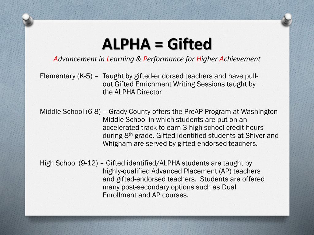 Alpha Gifted Advancement In Learning Performance For Higher Achievement