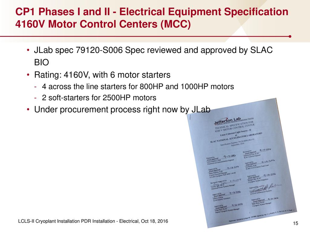 CP1 Phases I and II Procurement of Electrical Equipment