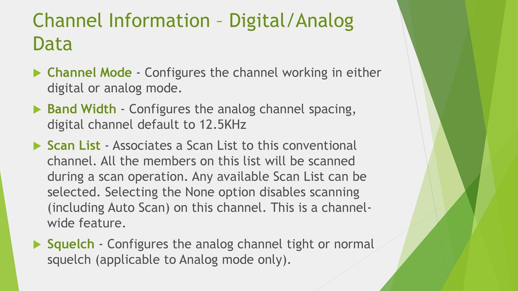 Channel Information – Digital/Analog Data