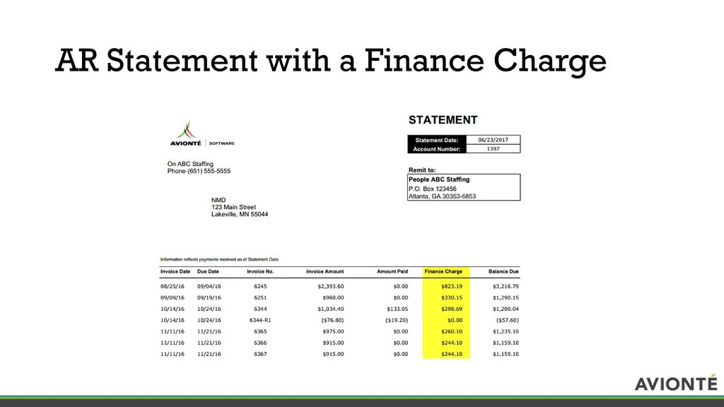 AR Statement with a Finance Charge