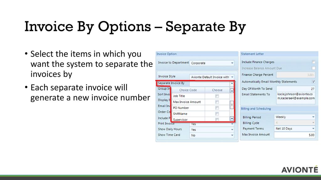 Invoice By Options – Separate By