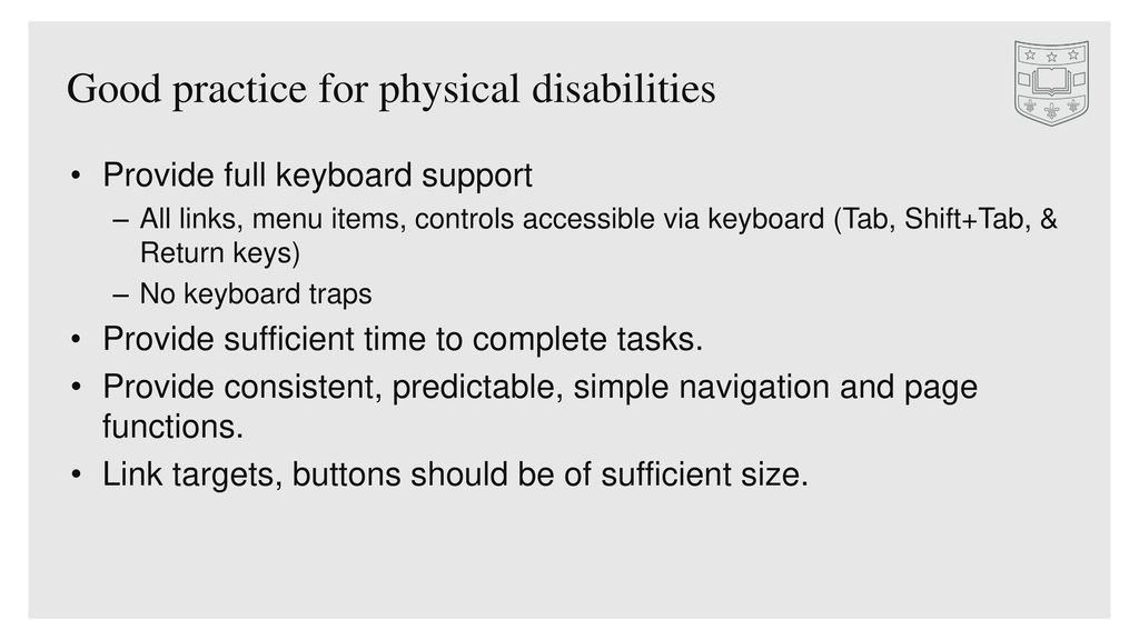 Good practice for physical disabilities