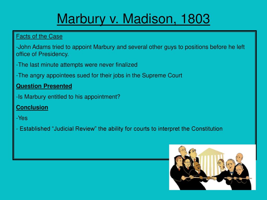 The case was by the court. Marbury v. Madison (1803). Case Marbury v. Madison. Marbury vs Madison.
