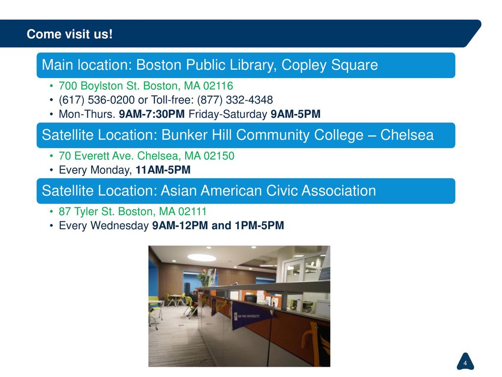 Main location: Boston Public Library, Copley Square