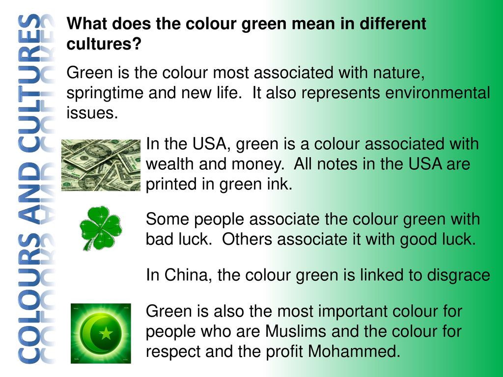 What does the colour green mean in different cultures.