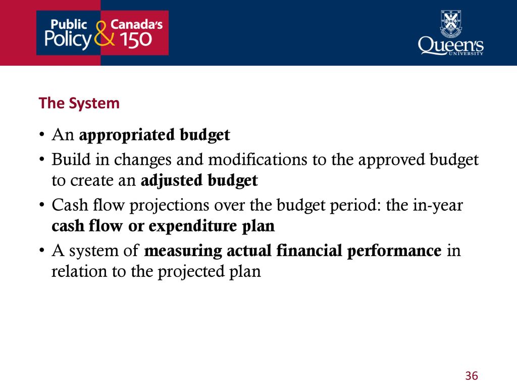 The System An appropriated budget. Build in changes and modifications to the approved budget to create an adjusted budget.
