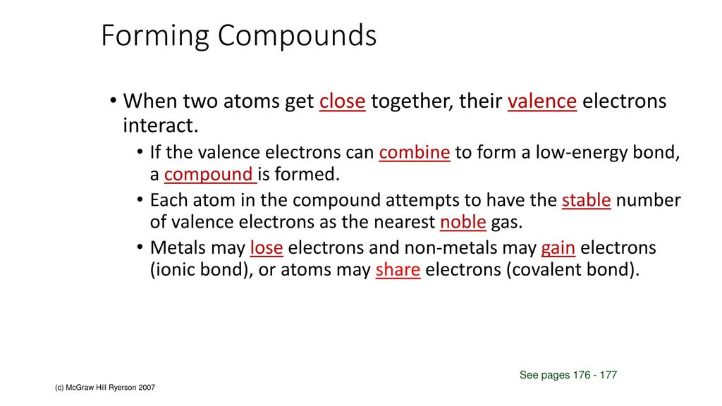 Forming Compounds When two atoms get close together, their valence electrons interact.