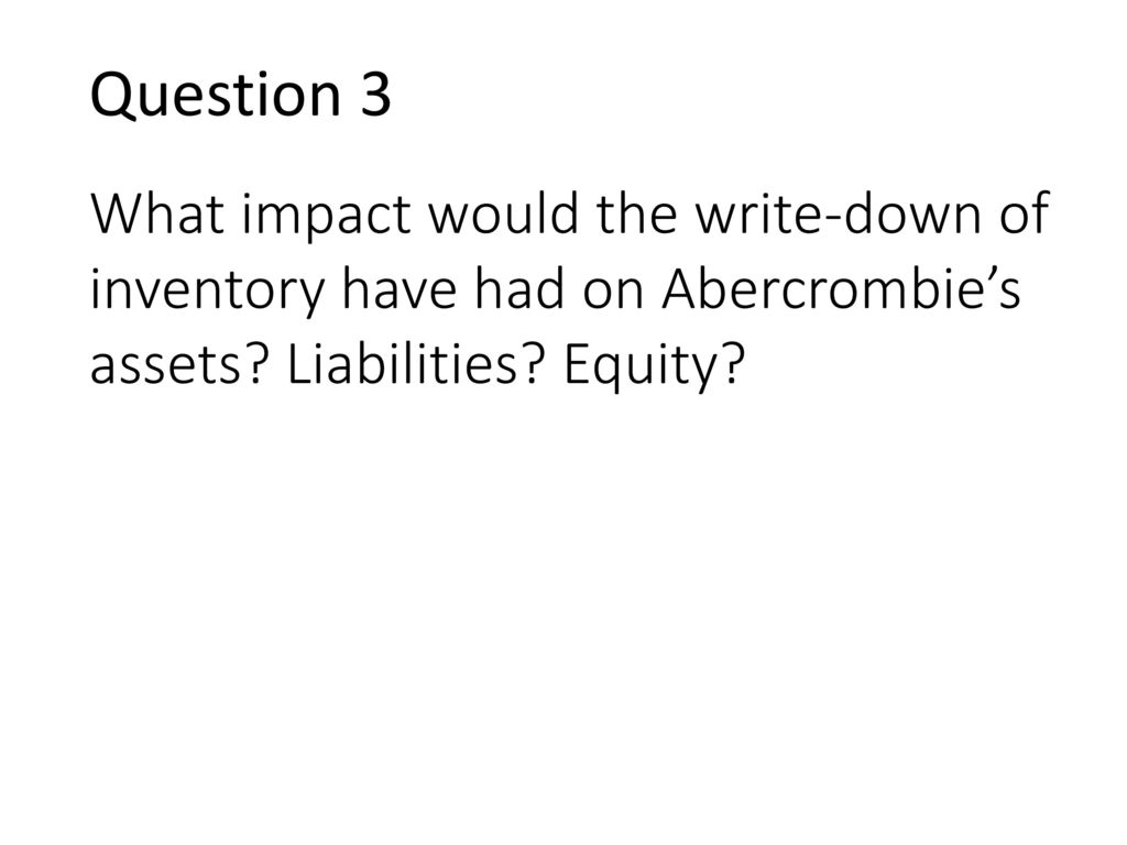 Question 3 What impact would the write-down of inventory have had on Abercrombie’s assets.