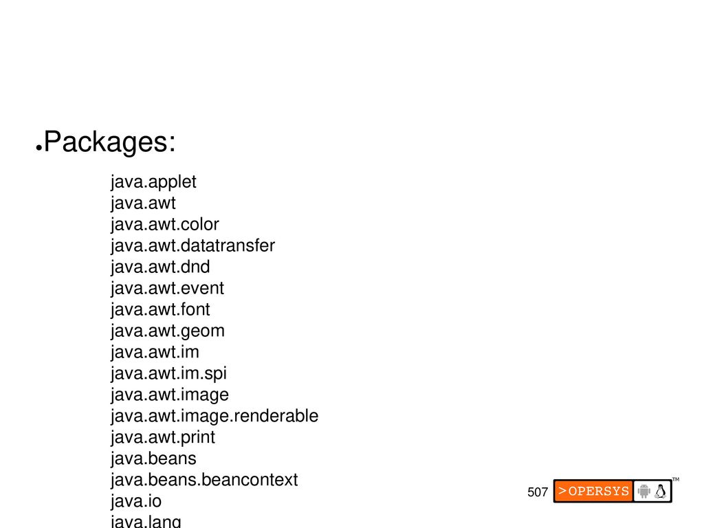 Packages: java.applet java.awt java.awt.color java.awt.datatransfer