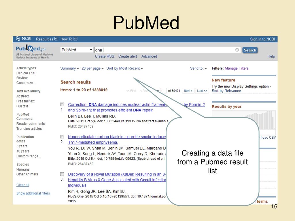 Creating a data file from a Pubmed result list