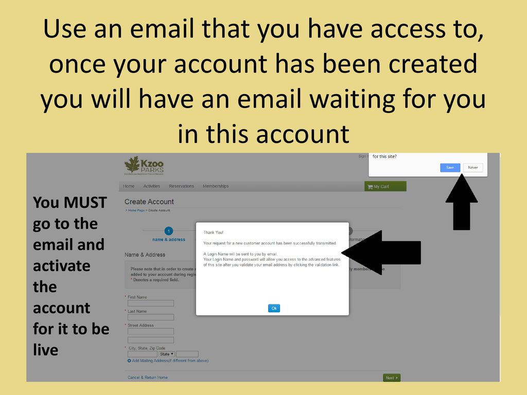 Use an  that you have access to, once your account has been created you will have an  waiting for you in this account