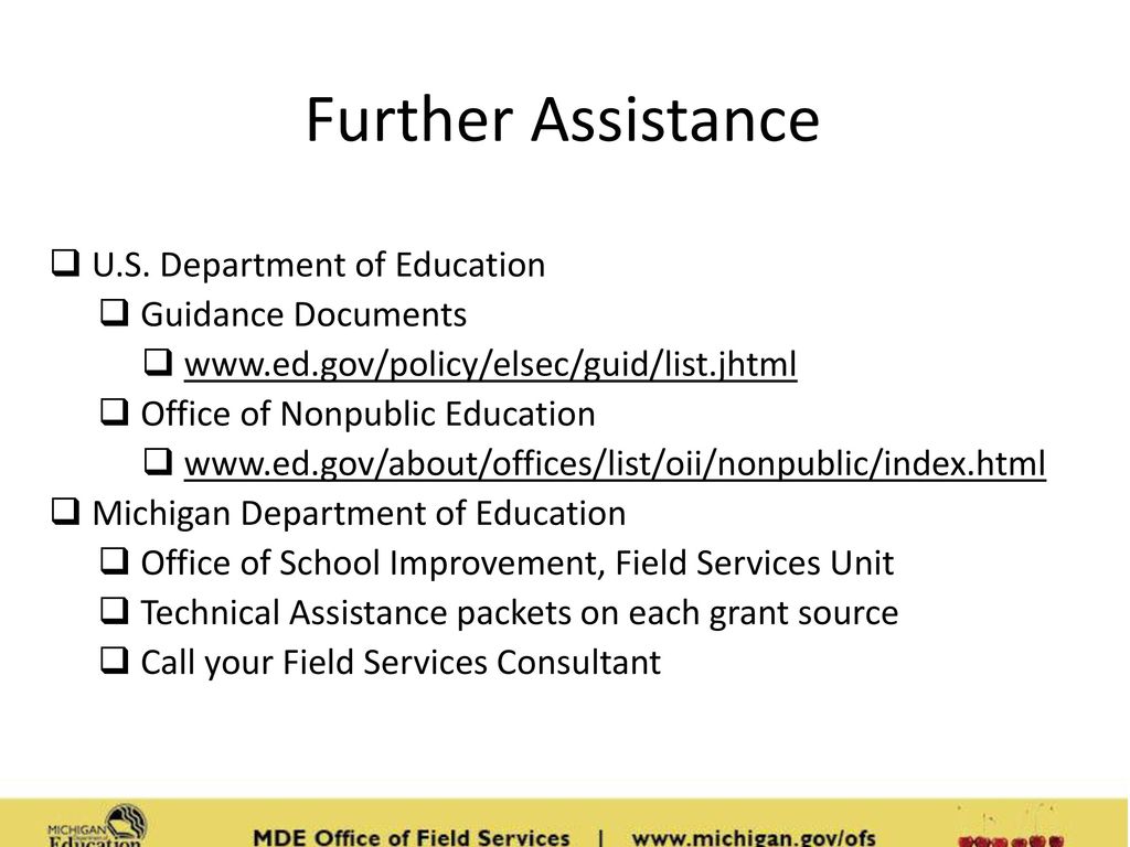 Further Assistance U.S. Department of Education Guidance Documents