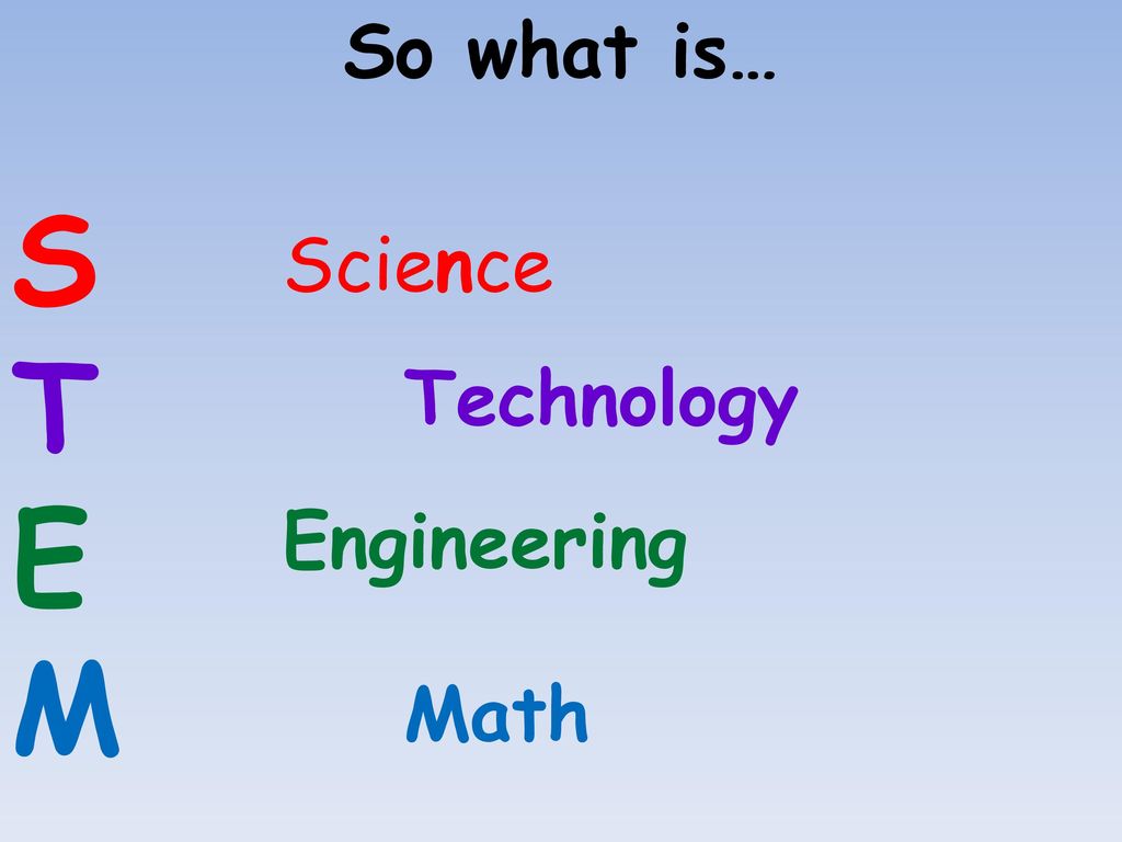 So what is… S T E M Science Technology Engineering Math