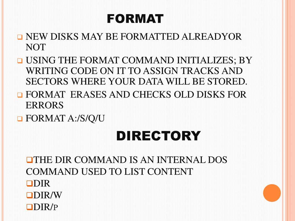 DIRECTORY FORMAT NEW DISKS MAY BE FORMATTED ALREADYOR NOT