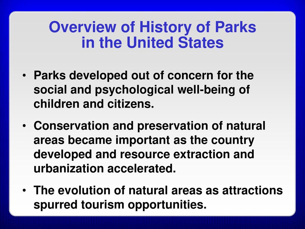 Overview of History of Parks in the United States
