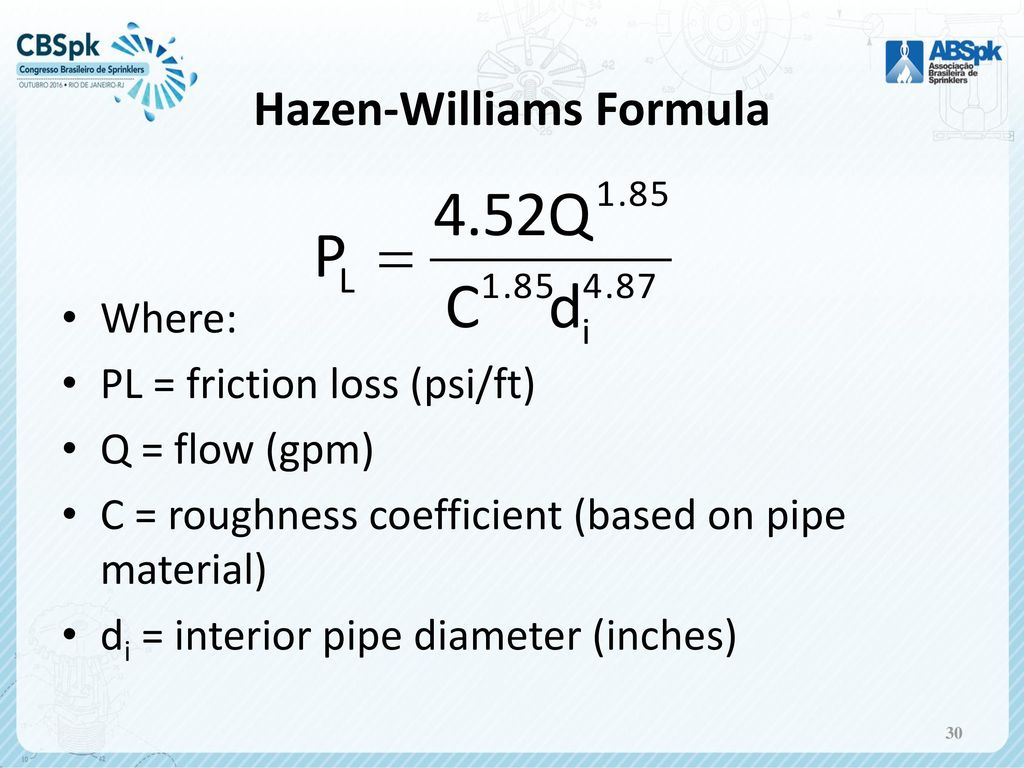 Hazen Williams Formula Pipe Flow Chart