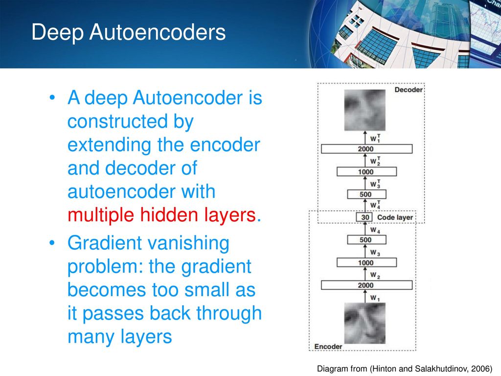 Deep Autoencoders A deep Autoencoder is constructed by extending the encoder and decoder of autoencoder with multiple hidden layers.