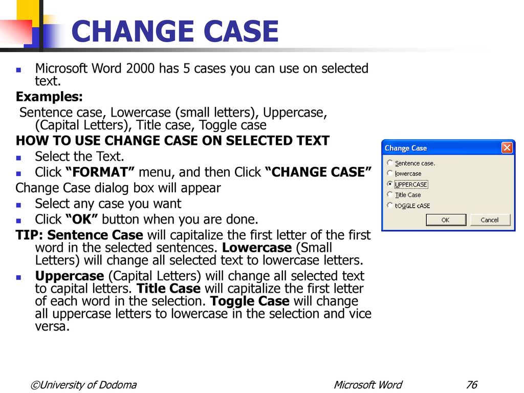 how to change case in word 2003