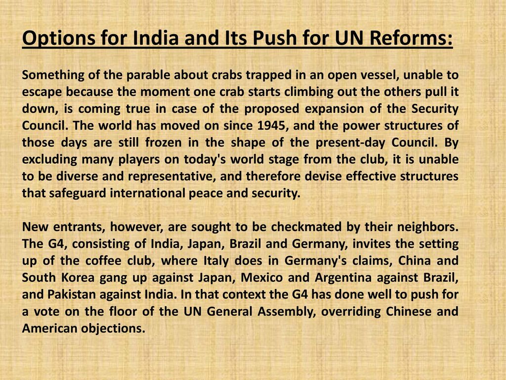 Options for India and Its Push for UN Reforms: